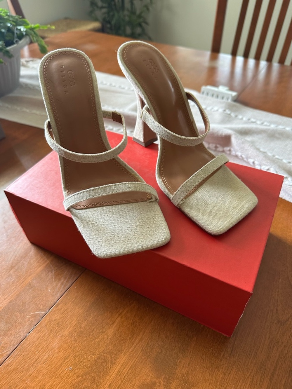 Beige Strappy Block Heel Sandals - Women's